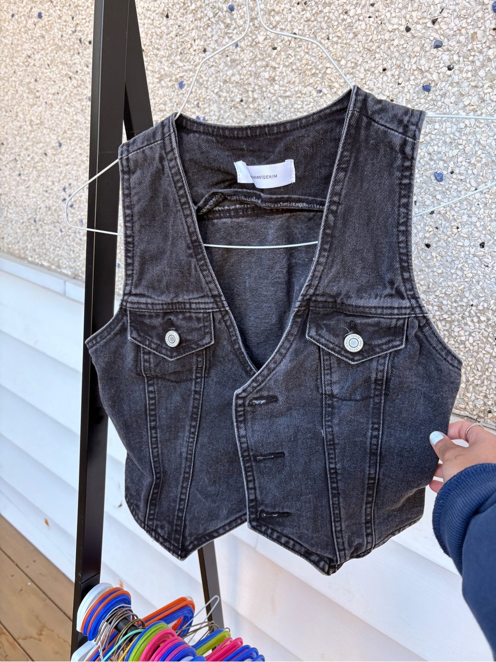 Dark Wash Denim Vest - Sleeveless Button Front
